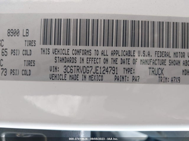 3C6TRVDG7JE124791 RAM Promaster Cargo Van