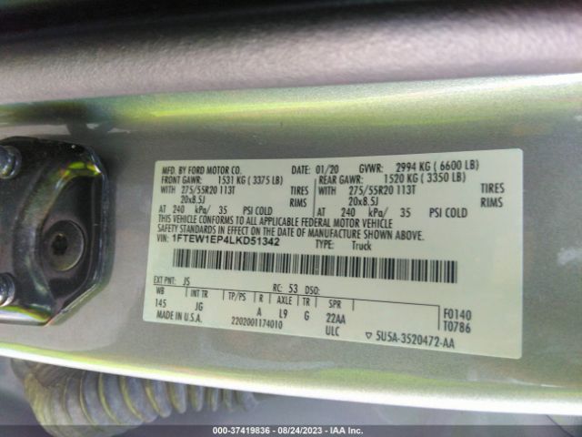1FTEW1EP4LKD51342 Ford F-150 Xl/xlt/lariat