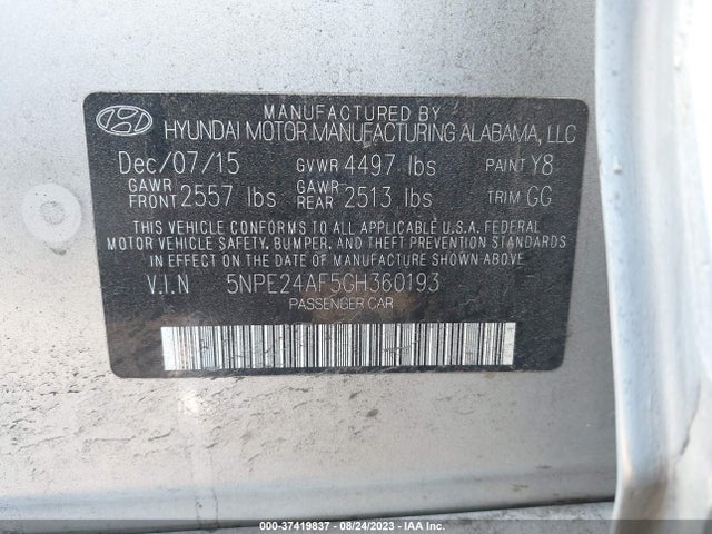 Hyundai Sonata 2.4l Se 2016 5NPE24AF5GH360193 Image 14