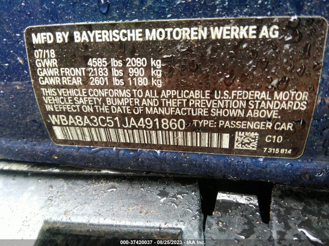 BMW 3 Series 320i Xdrive 2018 WBA8A3C51JA491860 Image 9