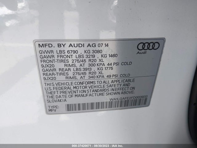 WA1LGAFE2FD003933 Audi Q7 3.0t Premium Plus