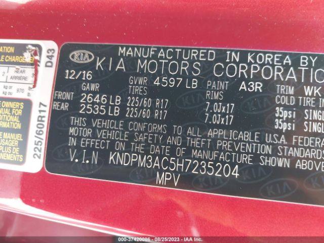 KNDPM3AC5H7235204 KIA Sportage Lx
