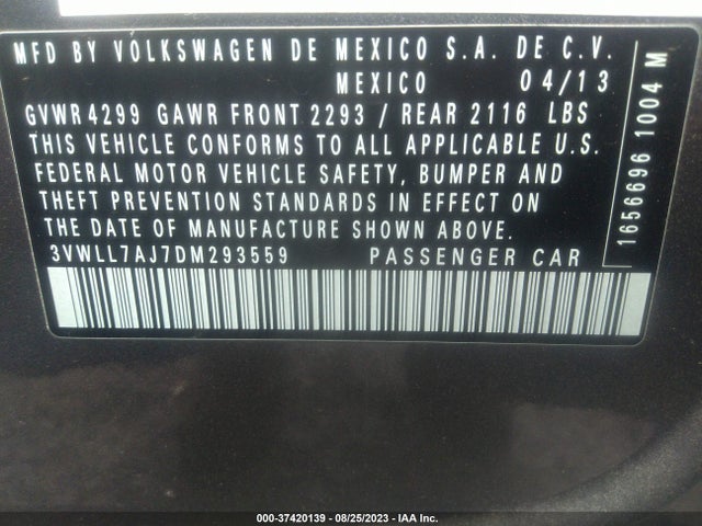 2013 VOLKSWAGEN JETTA SEDAN TDI VIN: 3VWLL7AJ7DM293559