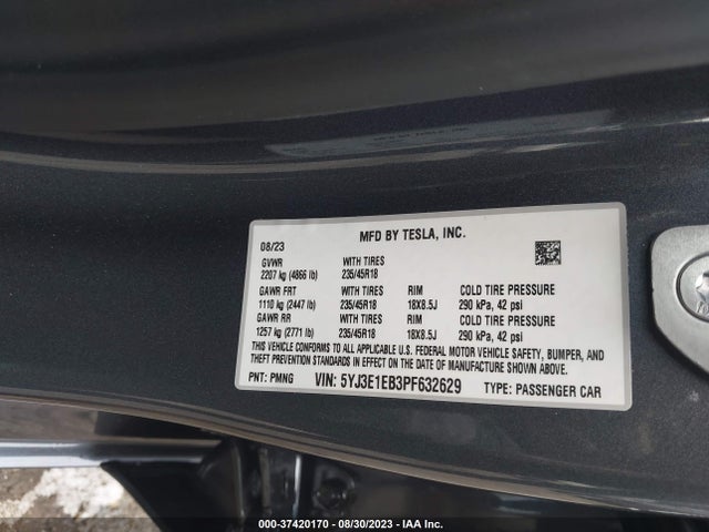 5YJ3E1EB3PF632629 Tesla Model 3 Long Range
