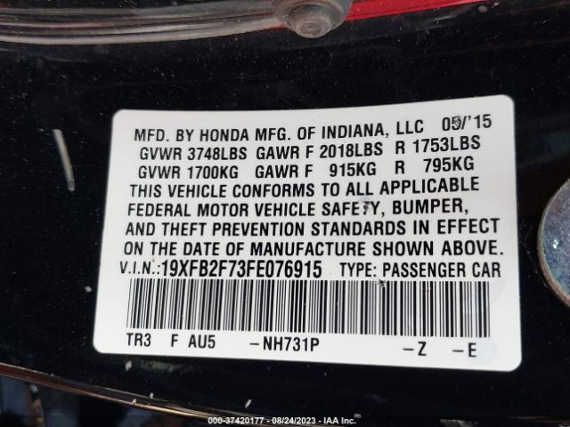 19XFB2F73FE076915 Honda Civic Sedan Se