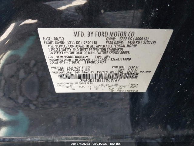 2014 FORD FLEX SE VIN: 2FMGK5B88EBD08169