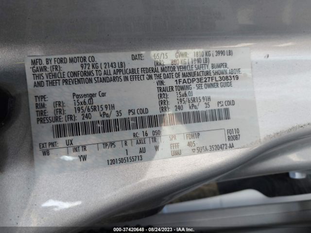 1FADP3E27FL308319 Ford FOCUS S