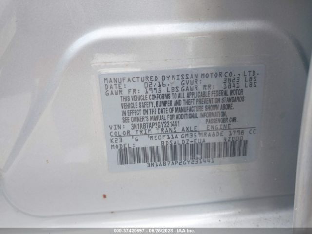 3N1AB7AP2GY231441 Nissan Sentra Fe+ S/sv/s/sr/sl