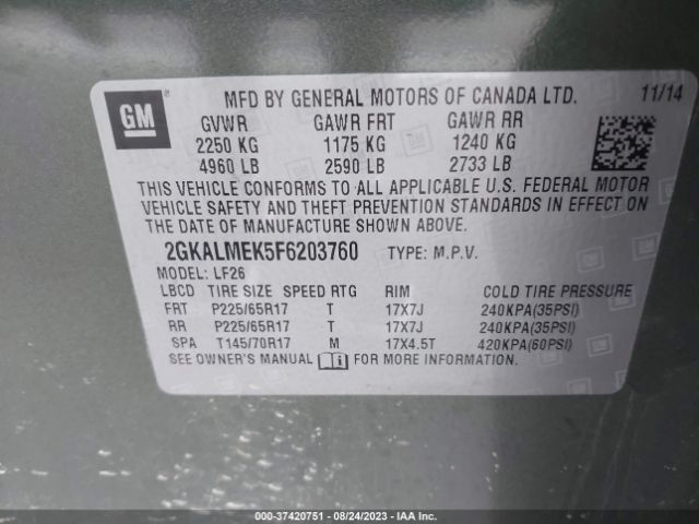 2GKALMEK5F6203760 GMC Terrain Sle
