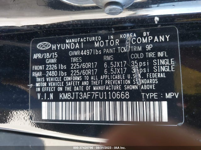 Hyundai TUCSON GLS 2015 KM8JT3AF7FU110668 Image 9
