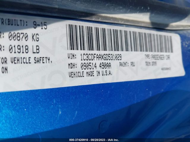1C3CDFAAXGD531029 Dodge DART SE