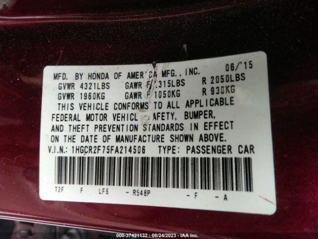 1HGCR2F75FA214506 Honda Accord Sedan Ex