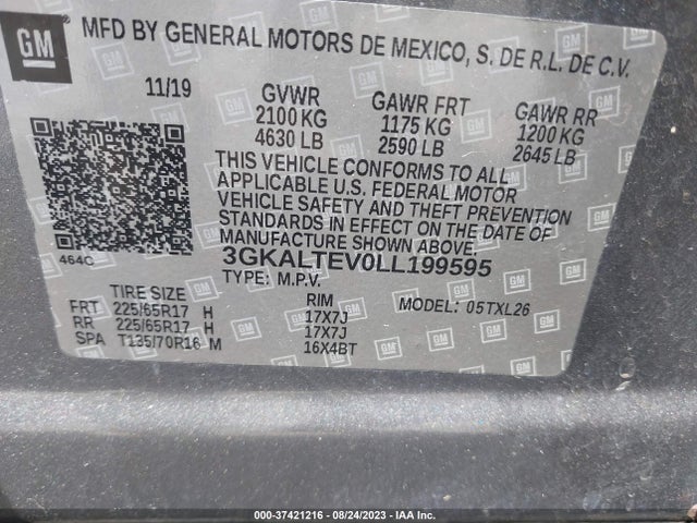 2020 GMC TERRAIN SLE VIN: 3GKALTEV0LL199595