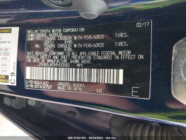 Toyota 4runner Limited 2017 JTEBU5JR2H5430582 Image 9
