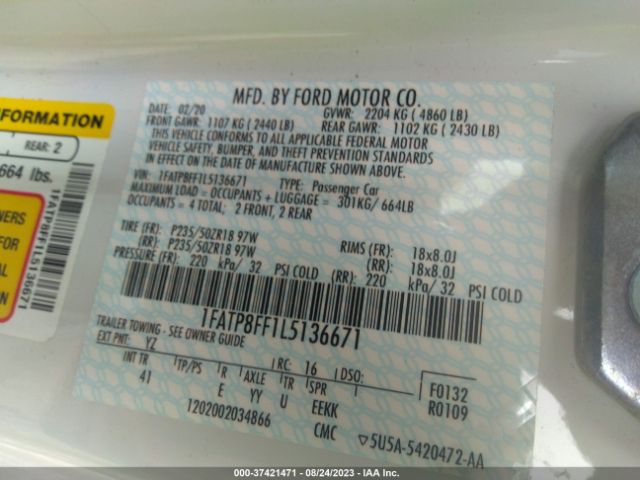 1FATP8FF1L5136671 Ford Mustang Gt Premium