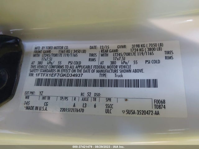 1FTFX1EF7GKD34937 Ford F-150 Xlt/xl/lariat