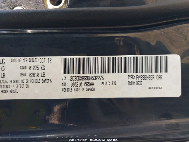 2013 DODGE CHARGER SE VIN: 2C3CDXBG9DH532275