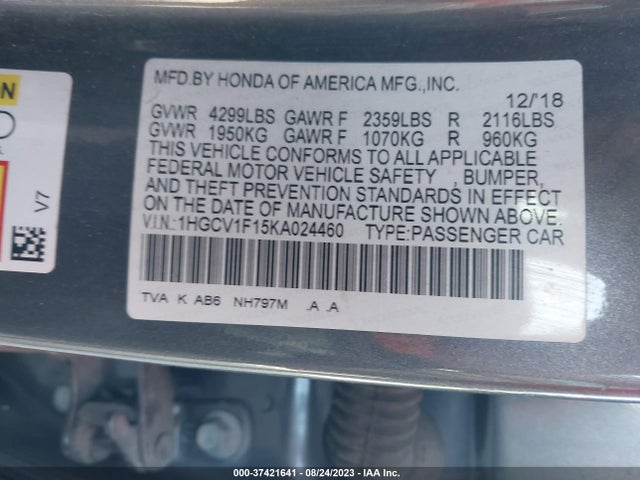 Honda Accord Sedan Lx 1.5t 2019 1HGCV1F15KA024460 Image 9