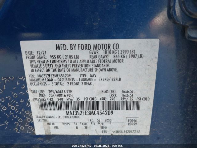 MAJ3S2FE3MC454209 Ford ECOSPORT S