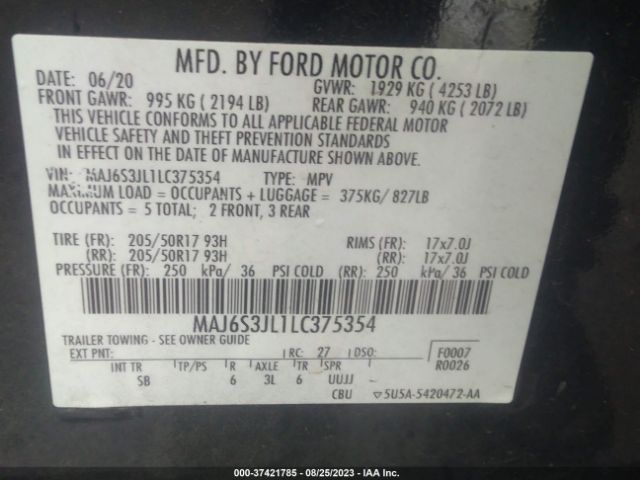 MAJ6S3JL1LC375354 Ford Ecosport Ses