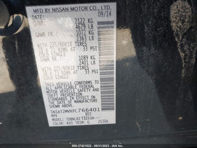 5N1AT2MVXFC766401 Nissan Rogue Sl