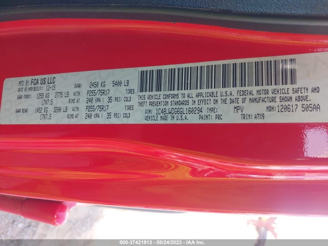 2016 JEEP WRANGLER UNLIMITED SPORT VIN: 1C4BJWDG6GL160294