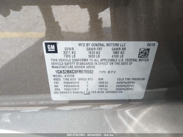 1GKS2BKC8FR676582 GMC YUKON SLT