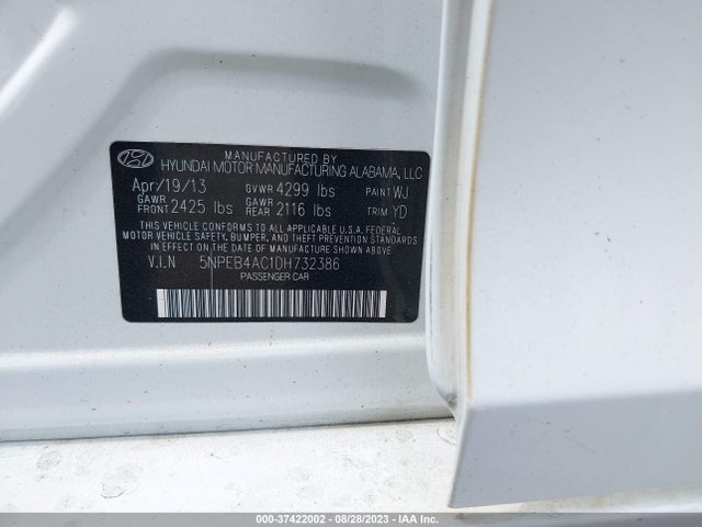 2013 HYUNDAI SONATA GLS PZEV VIN: 5NPEB4AC1DH732386
