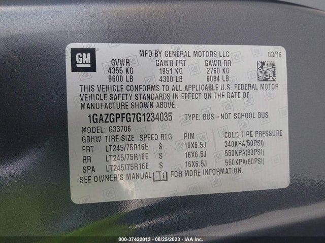Chevrolet Express Passenger Lt 2016 1GAZGPFG7G1234035 Image 9