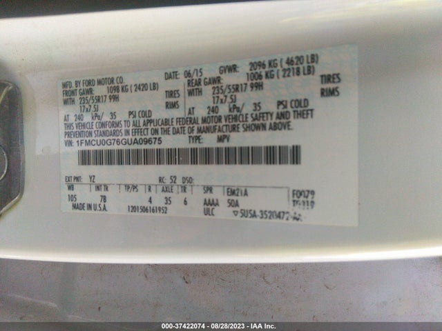 Ford ESCAPE SE 2016 1FMCU0G76GUA09675 Image 9