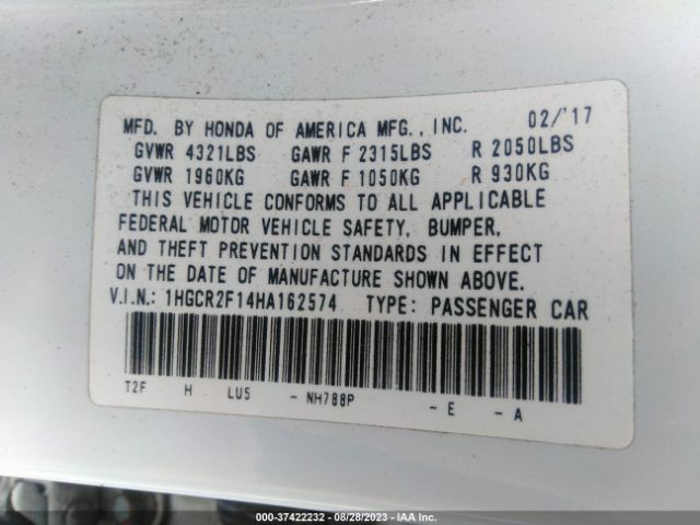 1HGCR2F14HA162574 Honda Accord Sedan Sport Se