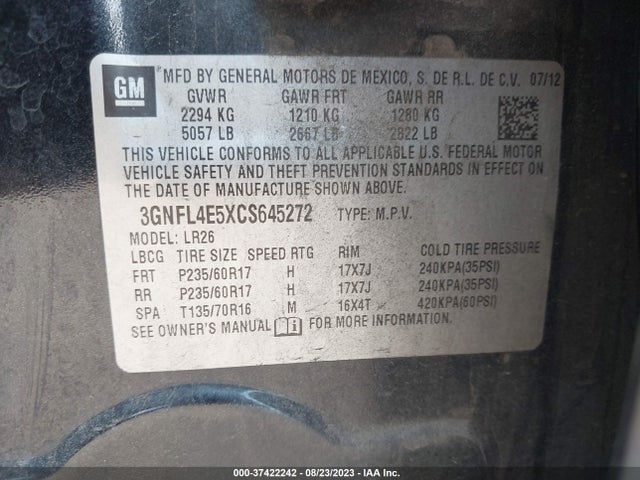 2012 CHEVROLET CAPTIVA SPORT FLEET LTZ VIN: 3GNFL4E5XCS645272