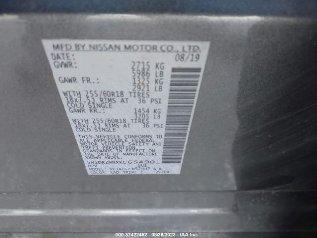 5N1DR2MNXKC654901 Nissan Pathfinder Sl