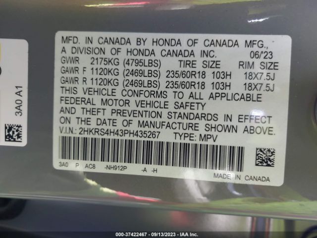 2HKRS4H43PH435267 Honda CR-V EX