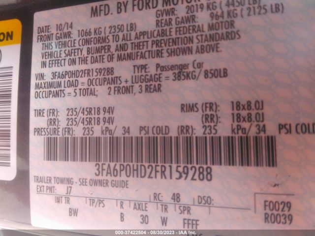 3FA6P0HD2FR159288 Ford FUSION SE