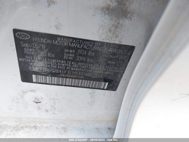 2020 HYUNDAI ELANTRA SEL VIN: 5NPD84LF3LH533100
