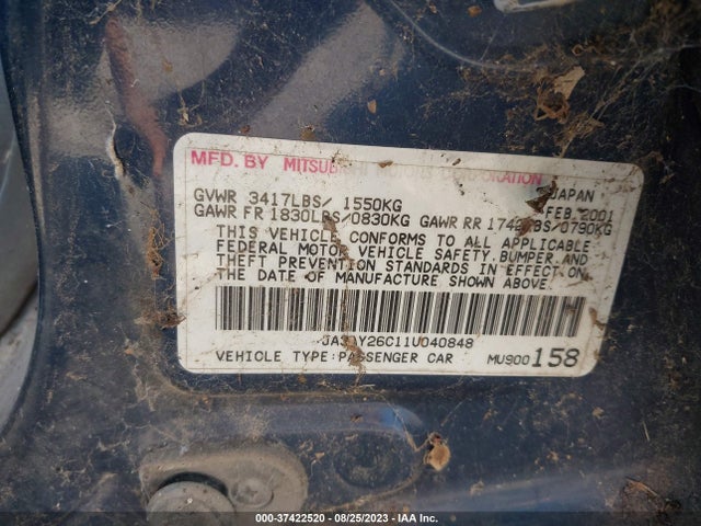 2001 MITSUBISHI MIRAGE ES VIN: JA3AY26C11U040848