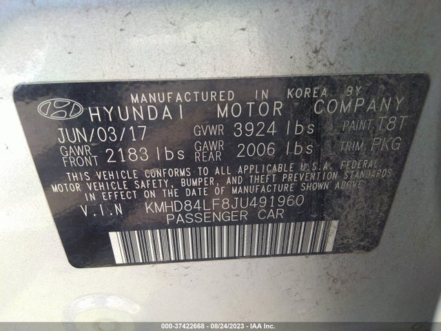 2018 HYUNDAI ELANTRA VALUE EDITION VIN: KMHD84LF8JU491960