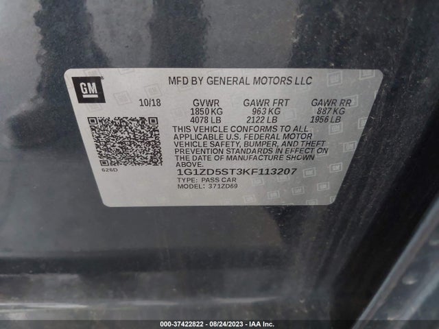 2019 CHEVROLET MALIBU LT VIN: 1G1ZD5ST3KF113207
