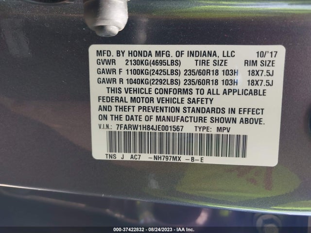 Honda Cr-v Ex-l 2018 7FARW1H84JE001567 Image 9