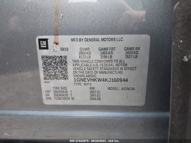 Chevrolet Traverse Lt Leather 2019 1GNEVHKW4KJ160944 Image 9