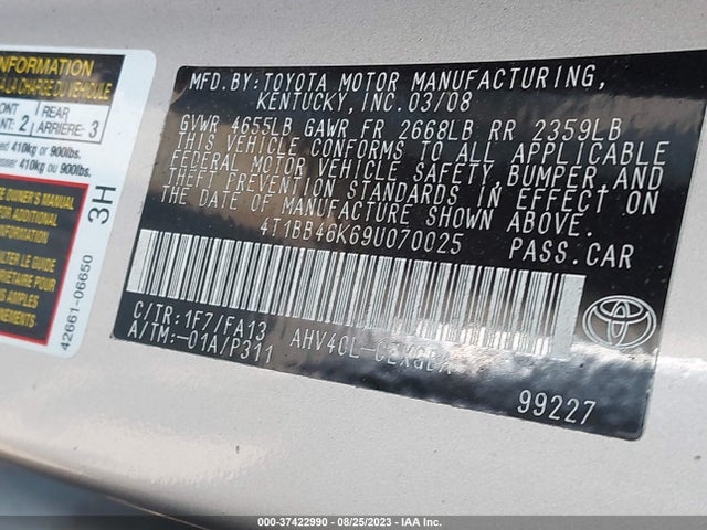 2009 TOYOTA CAMRY HYBRID VIN: 4T1BB46K69U070025
