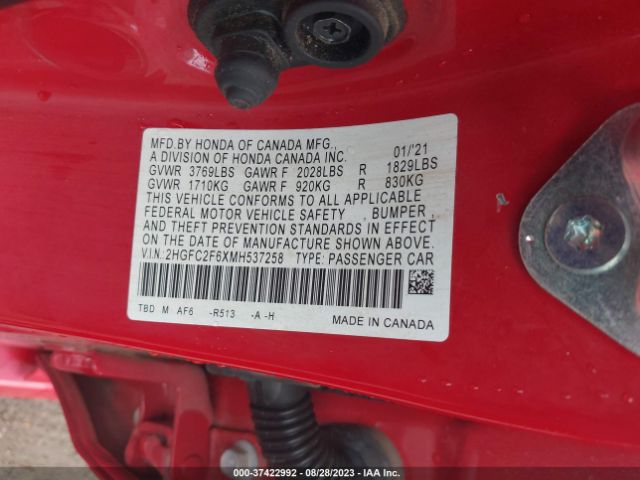 2HGFC2F6XMH537258 Honda Civic Sedan Lx