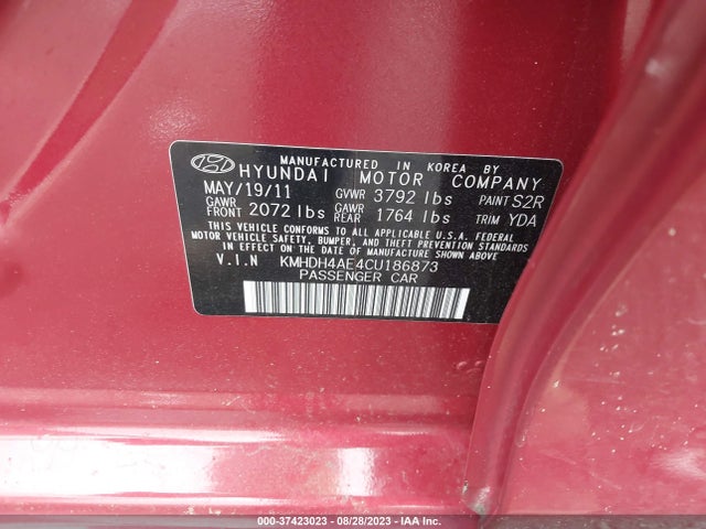 2012 HYUNDAI ELANTRA GLS PZEV VIN: KMHDH4AE4CU186873
