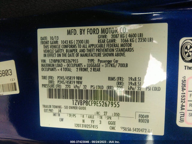1ZVBP8CF9E5267955 Ford MUSTANG GT
