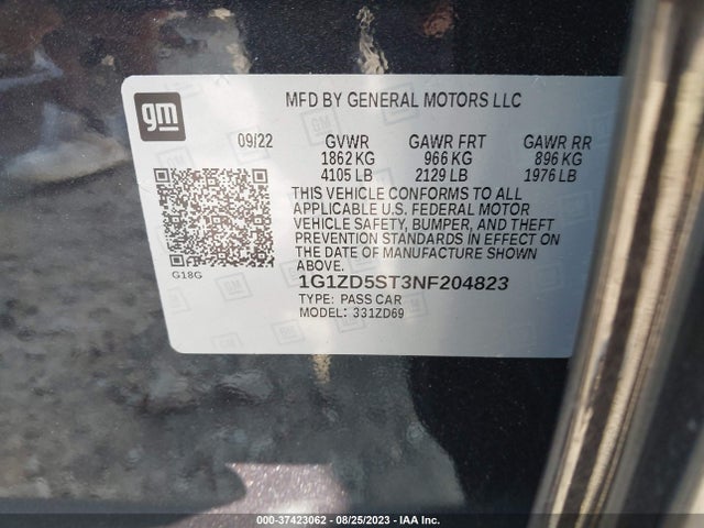 Chevrolet MALIBU LT 2022 1G1ZD5ST3NF204823 Image 9