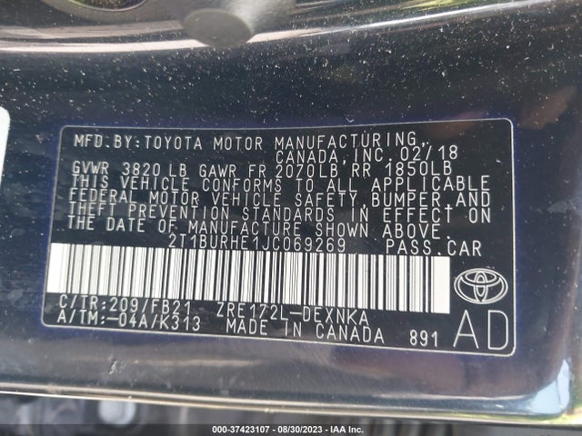 Toyota COROLLA LE 2018 2T1BURHE1JC069269 Image 9
