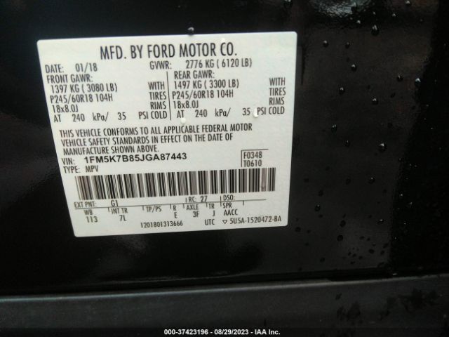 1FM5K7B85JGA87443 Ford Explorer Base