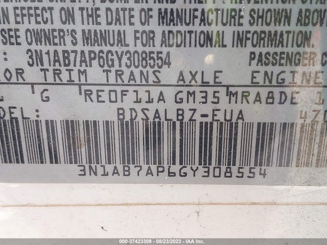 Nissan SENTRA S 2016 3N1AB7AP6GY308554 Image 9