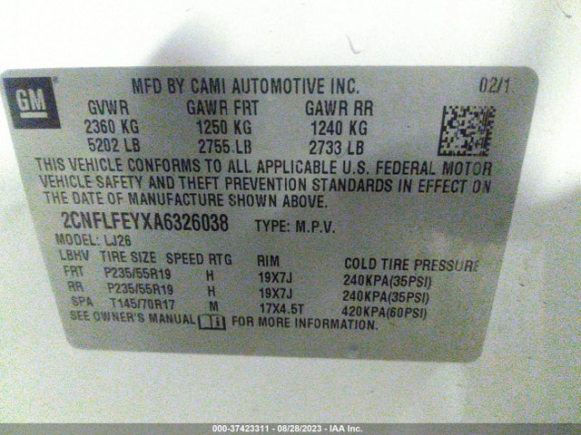 2010 CHEVROLET EQUINOX LTZ VIN: 2CNFLFEYXA6326038
